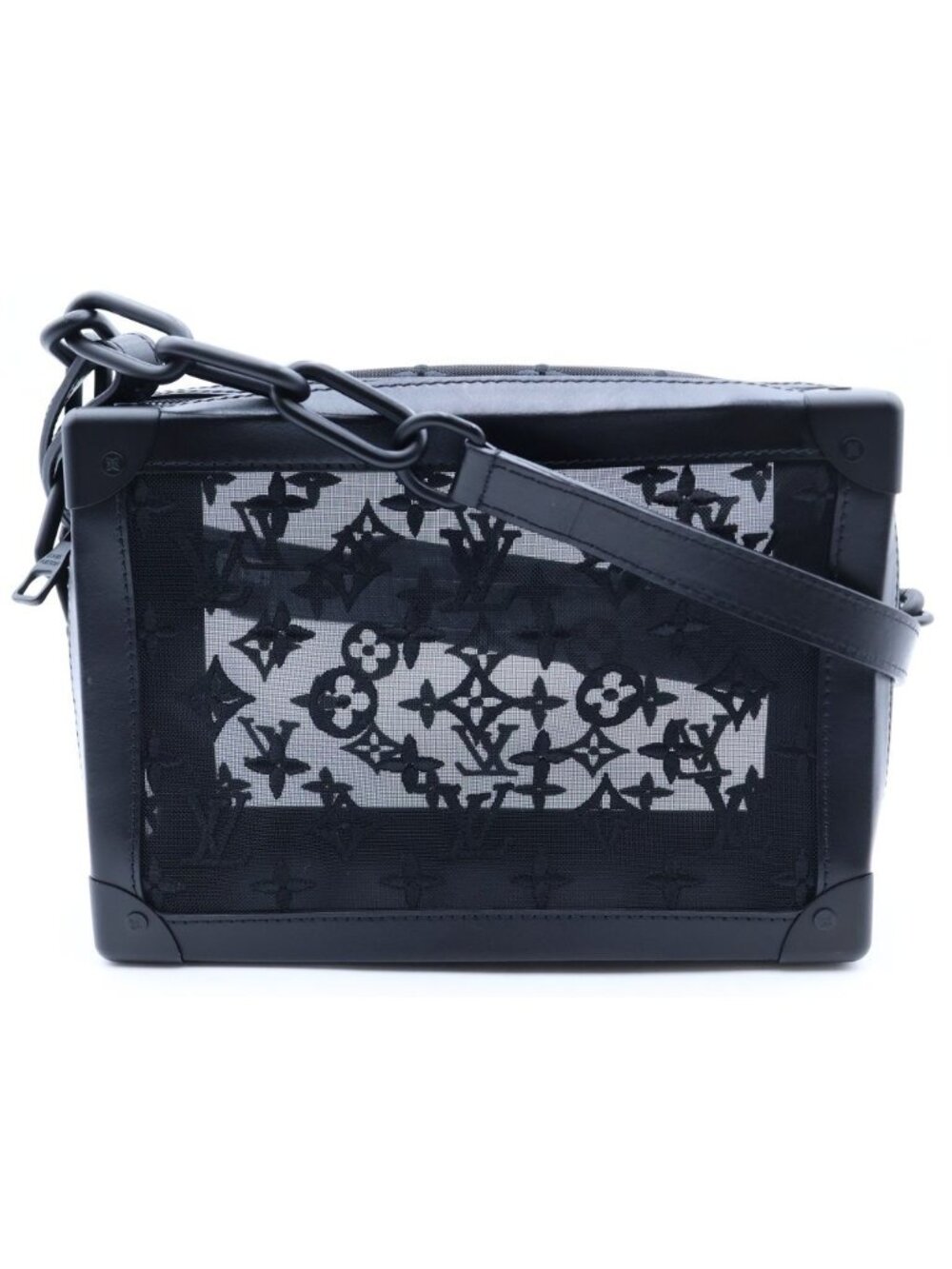 Louis Vuitton Monogram Soft Trunk Shoulder Bag Black Mesh Leather